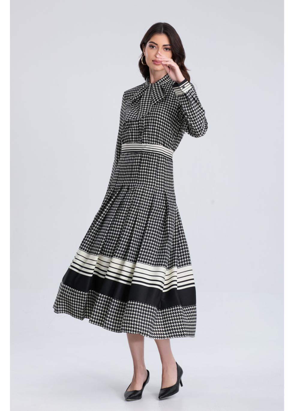 Classic Houndstooth Midi Dress - MissFinchNYC