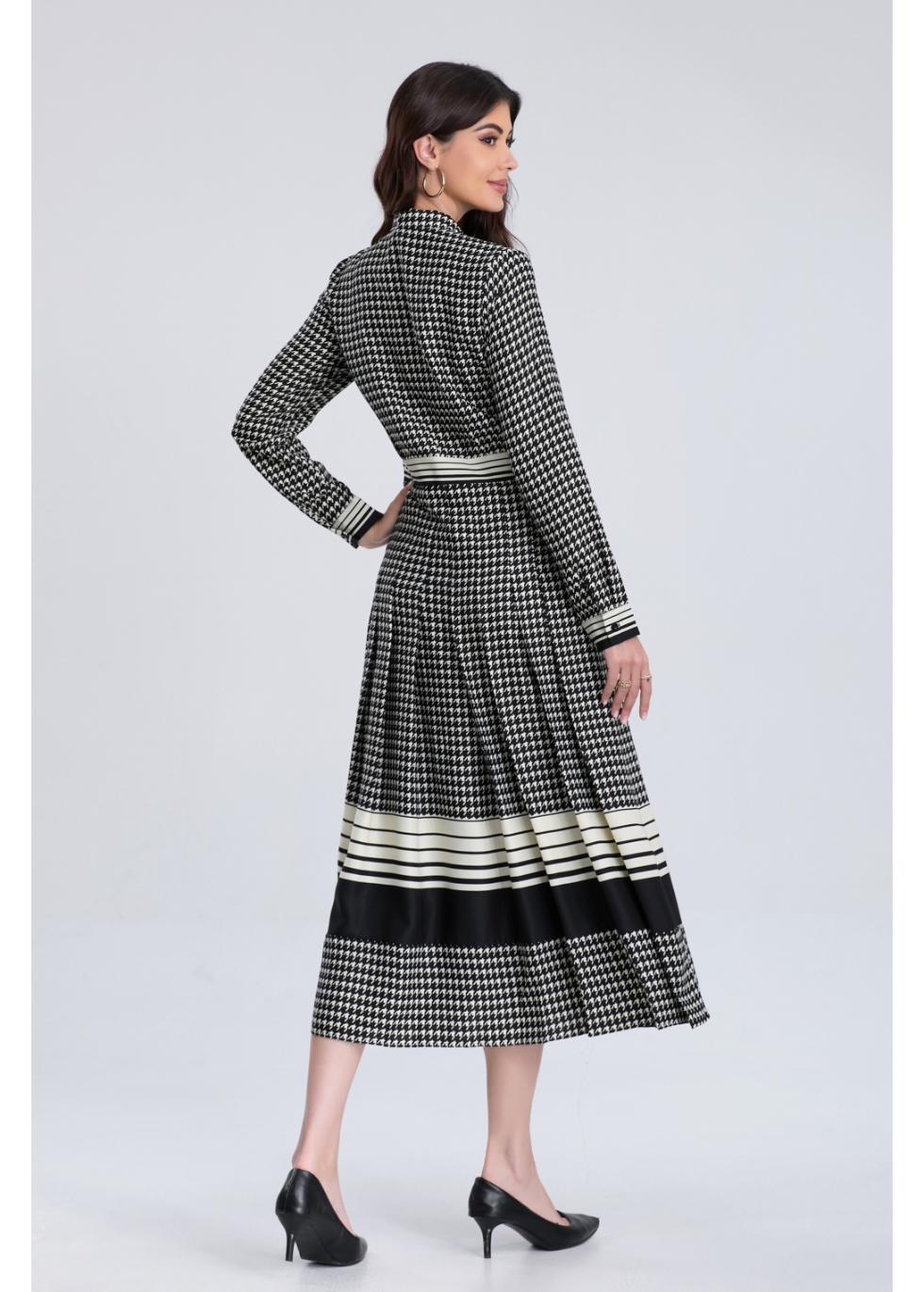 Classic Houndstooth Midi Dress - MissFinchNYC