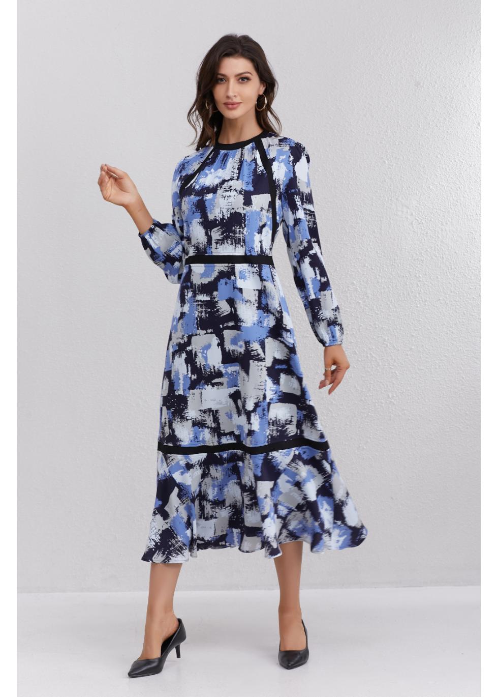 designer blue midi dress Azure Brushstroke Midi Dress S
