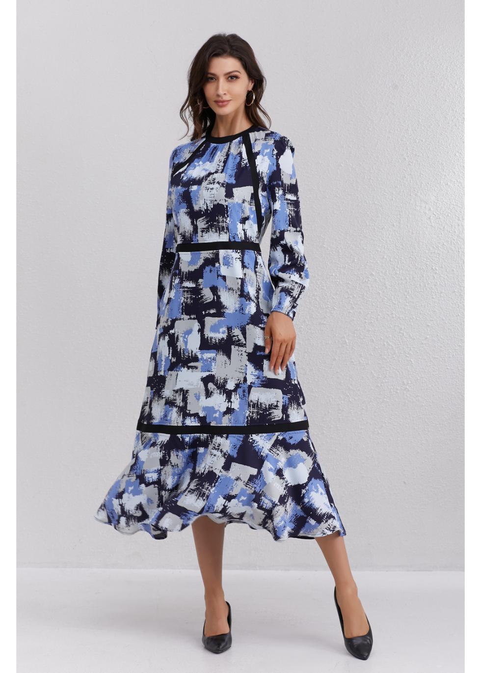 Azure Brushstroke Midi Dress - MissFinchNYC