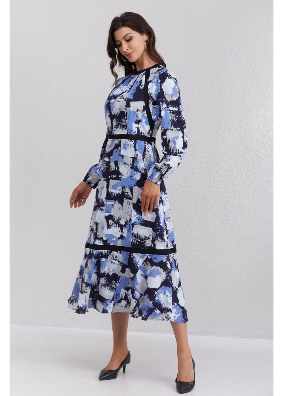 Azure Brushstroke Midi Dress - MissFinchNYC