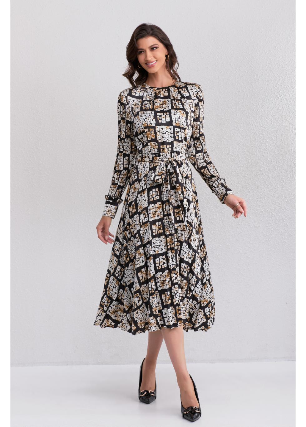 Golden Check Midi Dress - MissFinchNYC