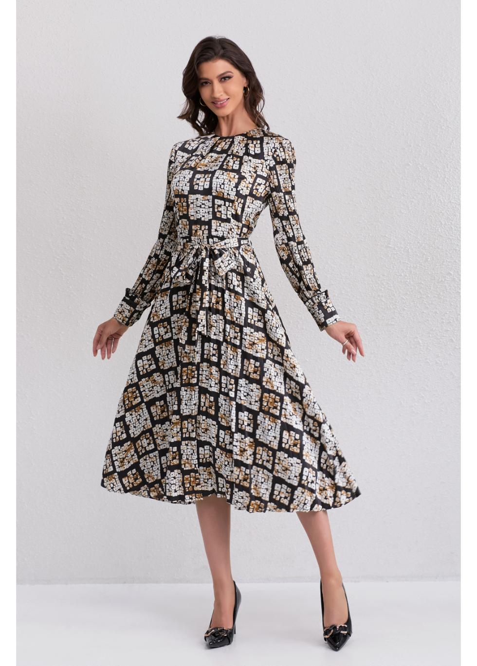 Golden Check Midi Dress - MissFinchNYC