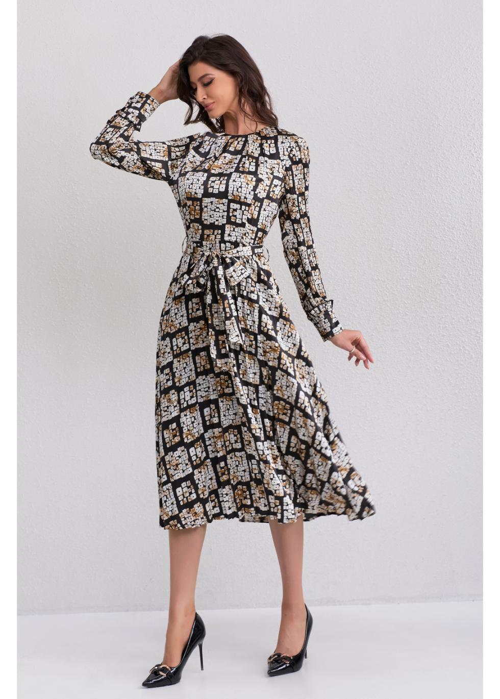 Golden Check Midi Dress - MissFinchNYC