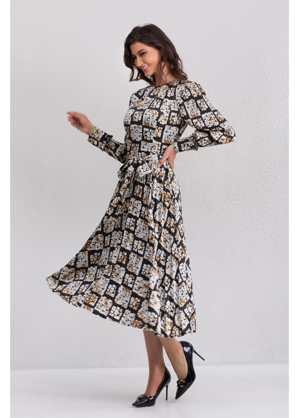 Golden Check Midi Dress - MissFinchNYC