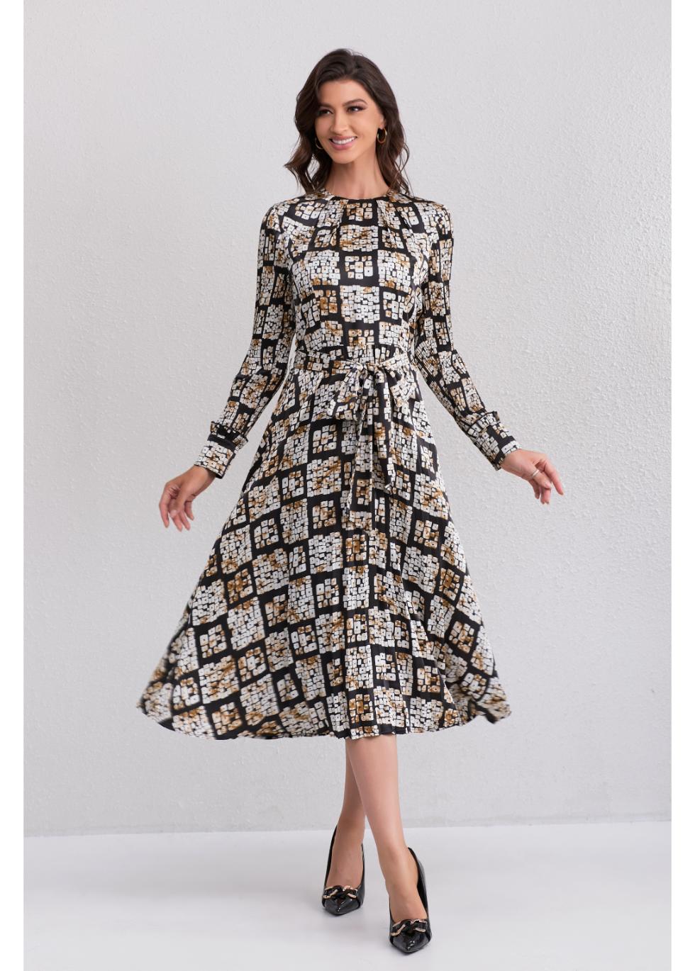 slim fit dress slacks Golden Check Midi Dress S