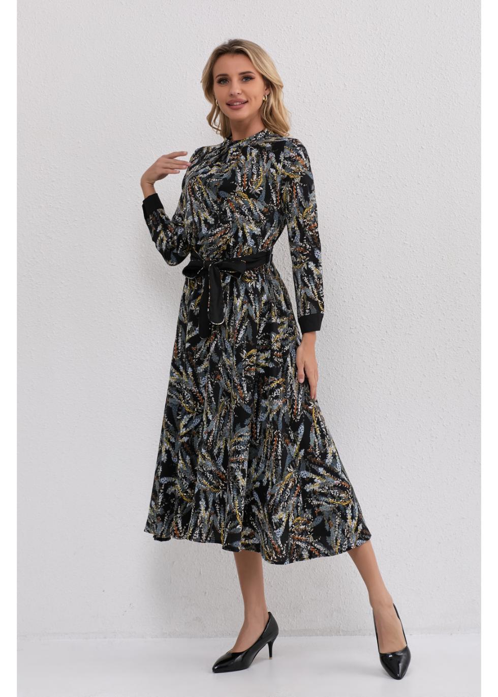 Midnight Botanical Midi Dress - MissFinchNYC