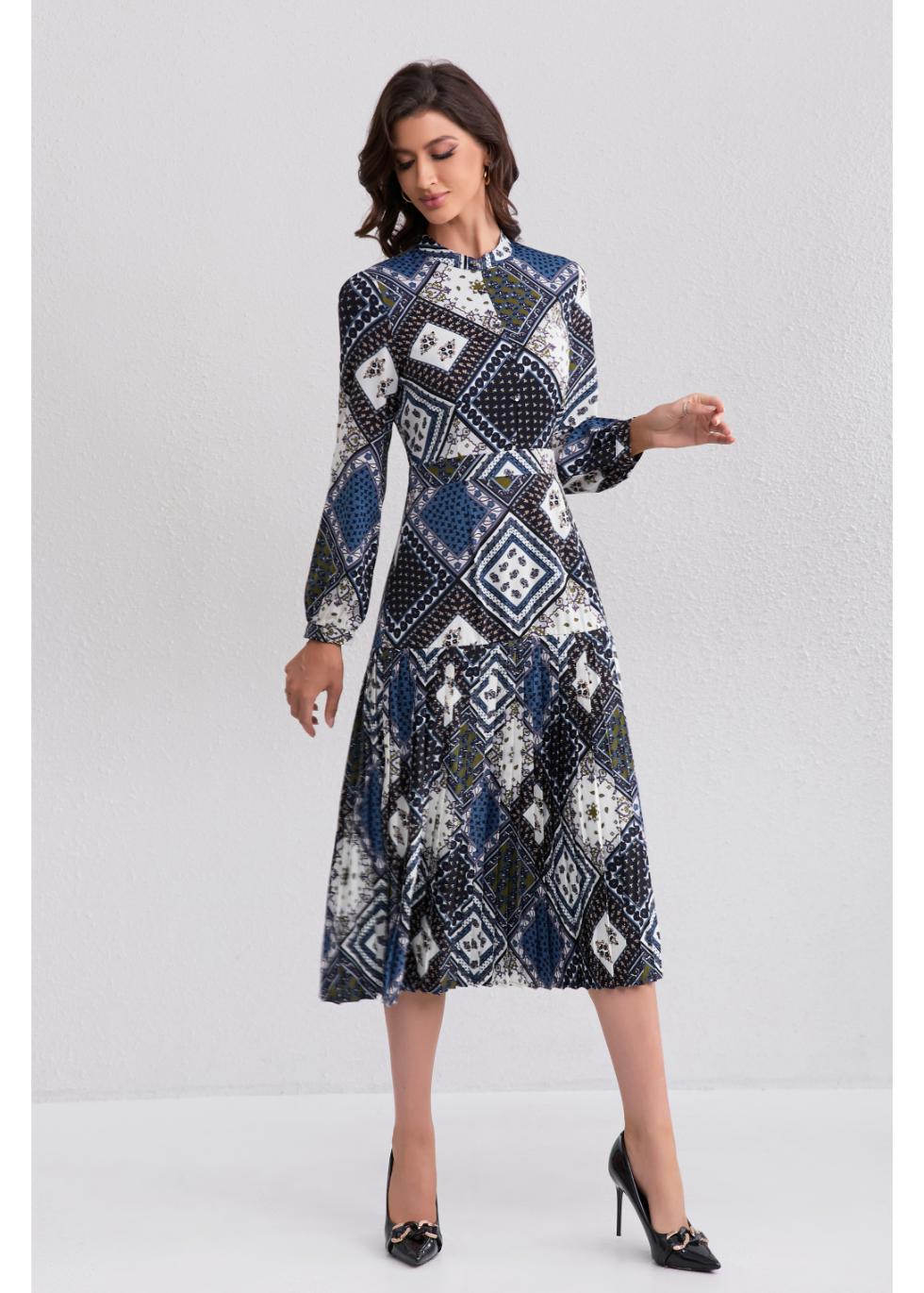 Vintage Diamond Print Midi Dress - MissFinchNYC