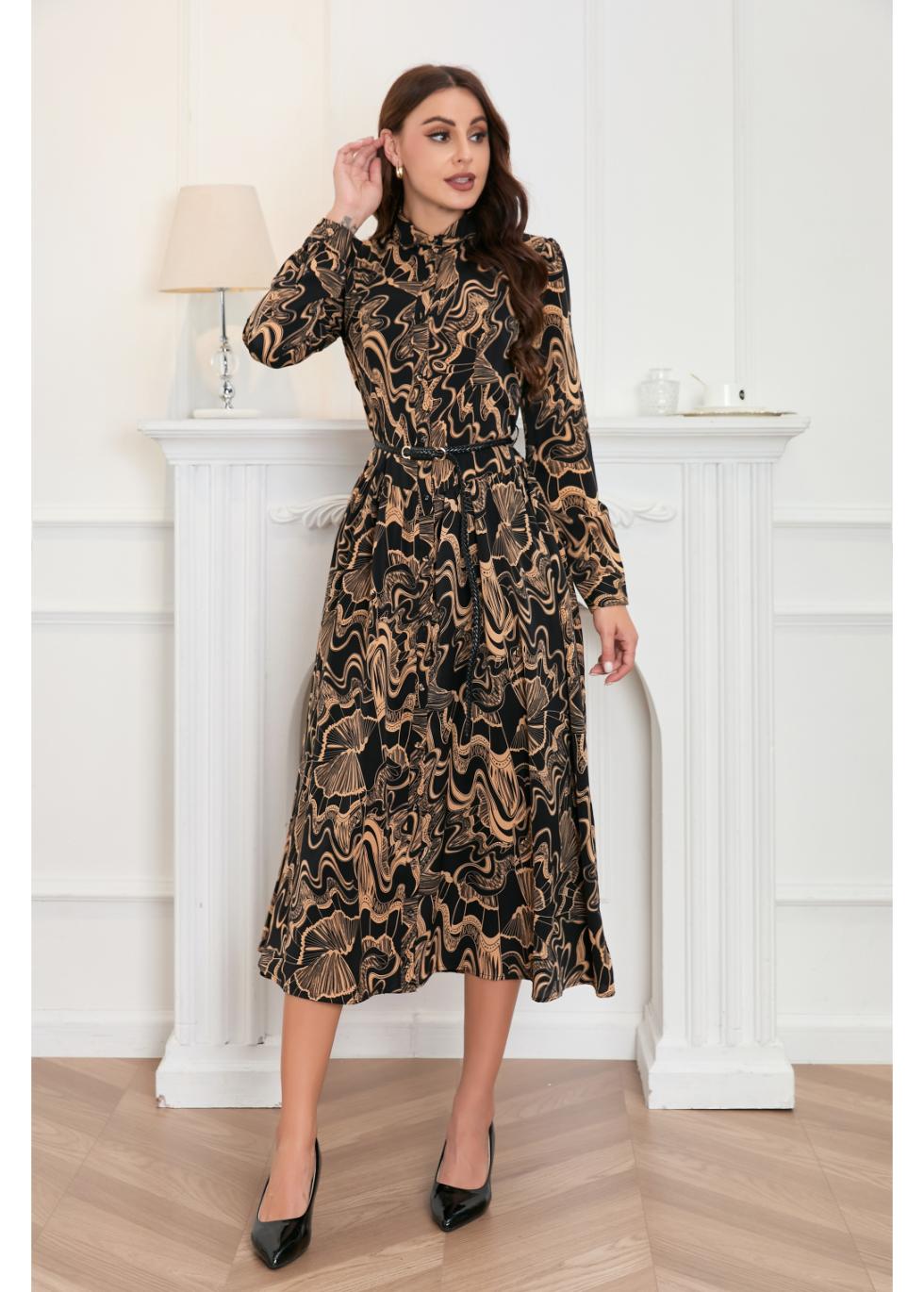 Golden Marble Midi Dress - MissFinchNYC