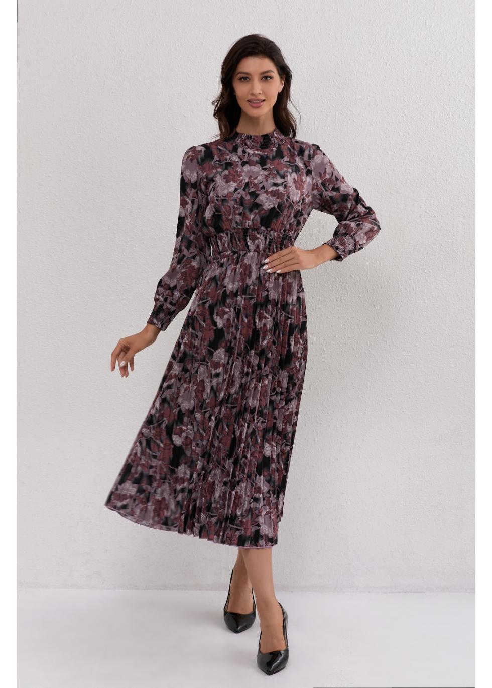 Mauve Floral Midi Dress - MissFinchNYC