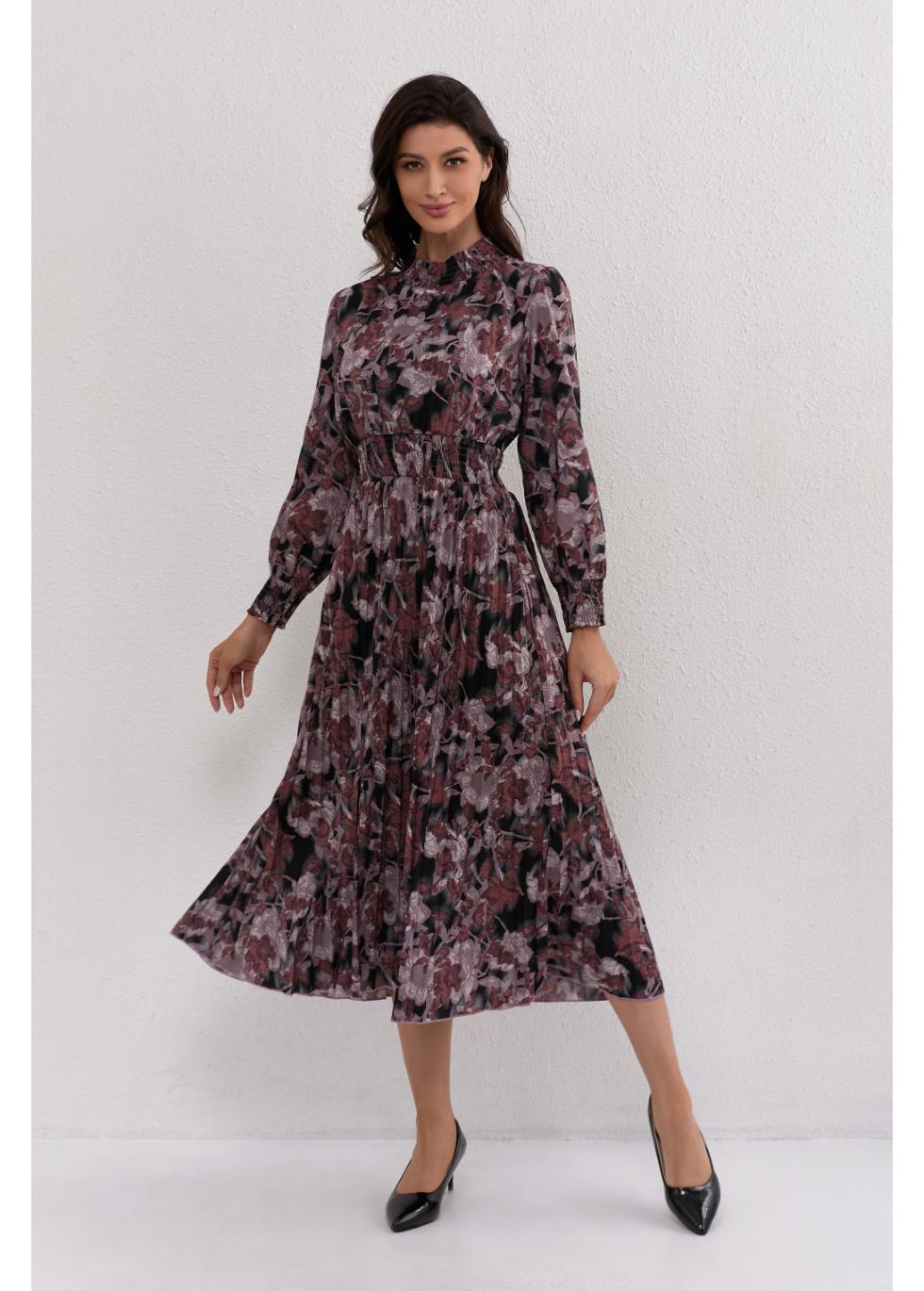 Mauve Floral Midi Dress - MissFinchNYC