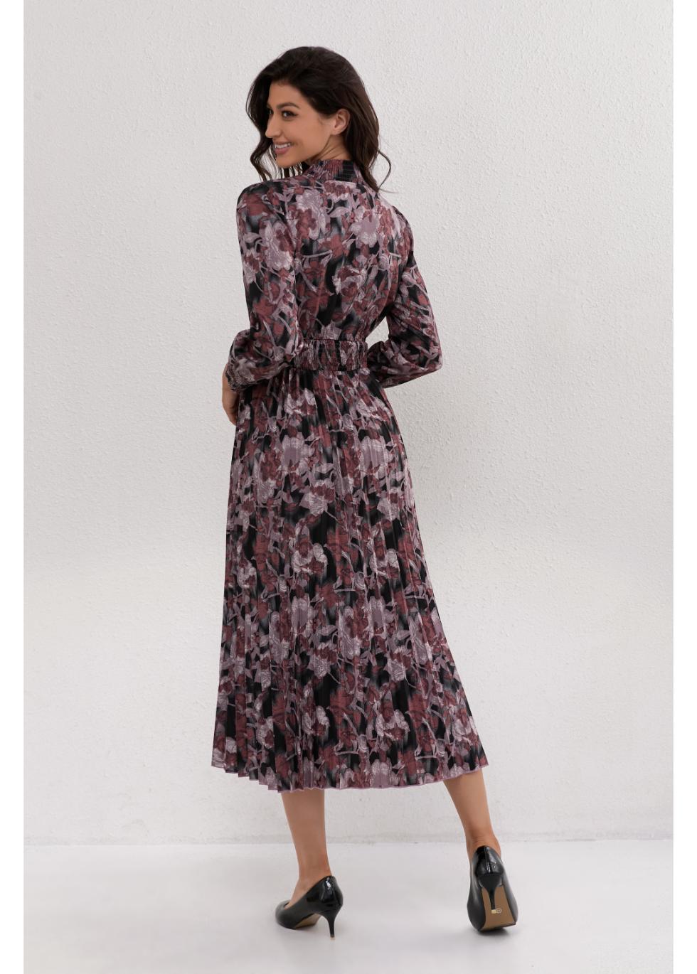 Mauve Floral Midi Dress - MissFinchNYC