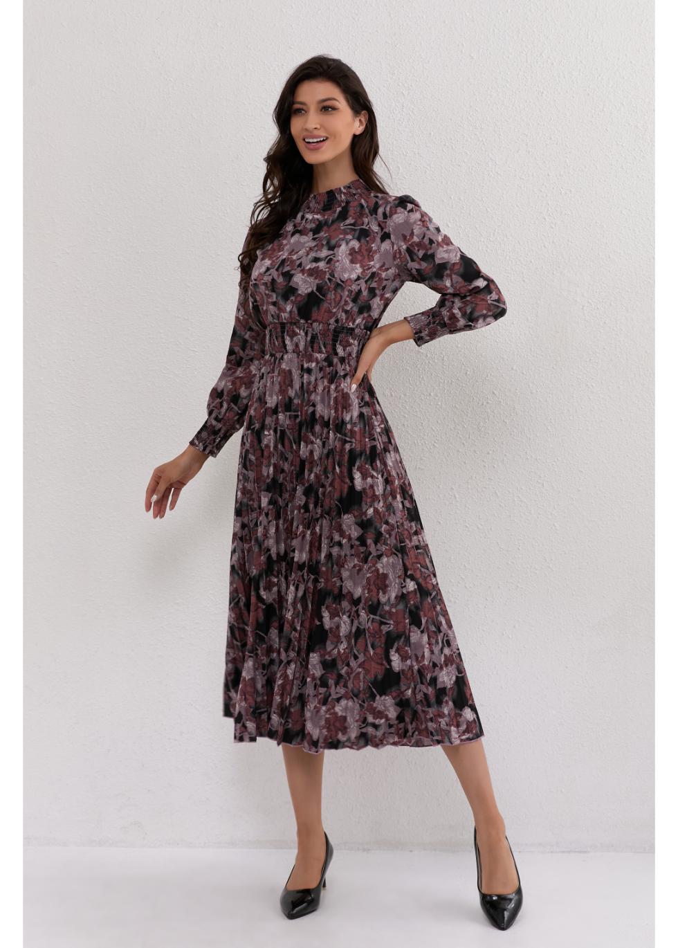 Mauve Floral Midi Dress - MissFinchNYC