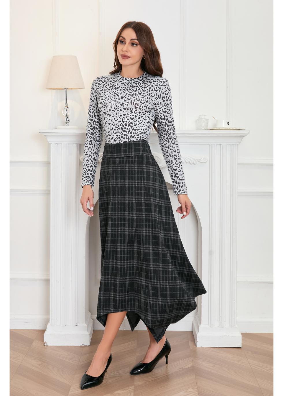 Midnight Checkered Flare Skirt XL