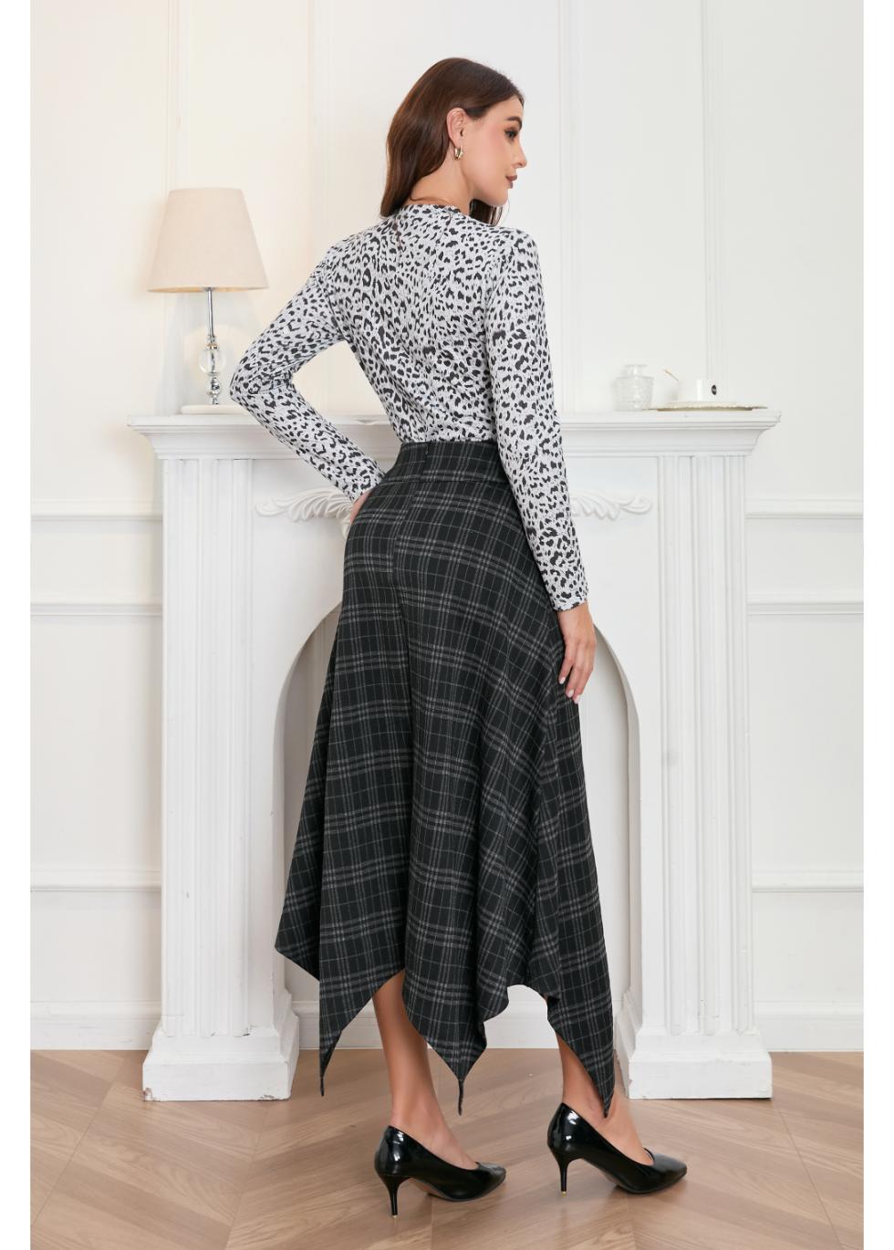 Midnight Checkered Flare Skirt - MissFinchNYC