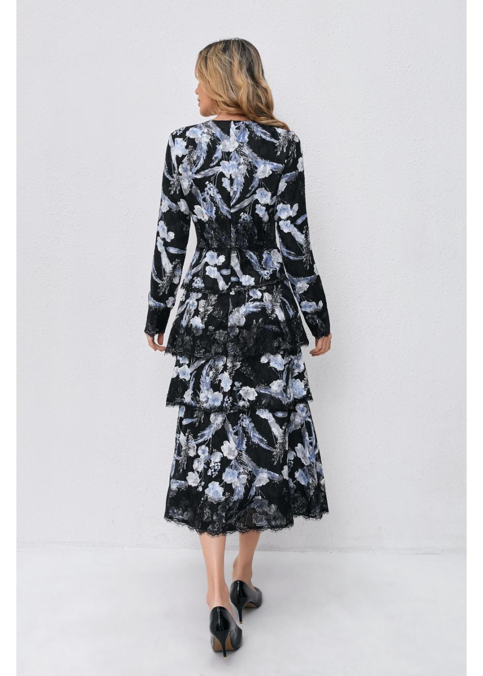 Noir Bloom Tiered Dress - MissFinchNYC