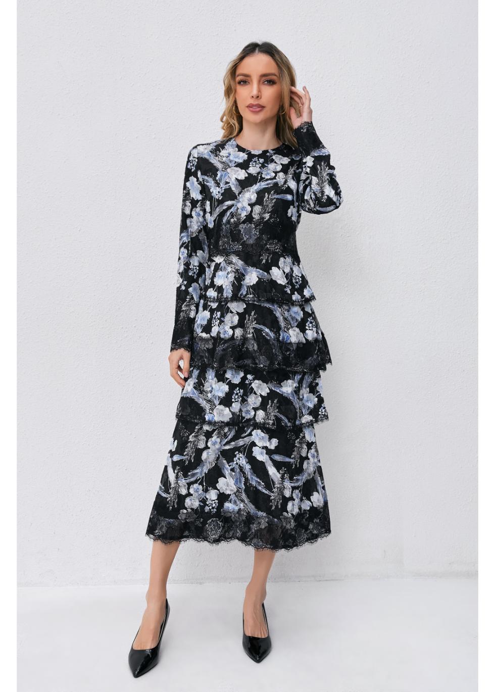 Noir Bloom Tiered Dress - MissFinchNYC