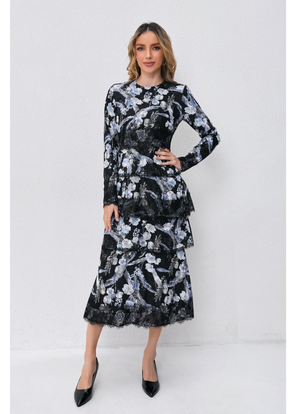 Noir Bloom Tiered Dress - MissFinchNYC