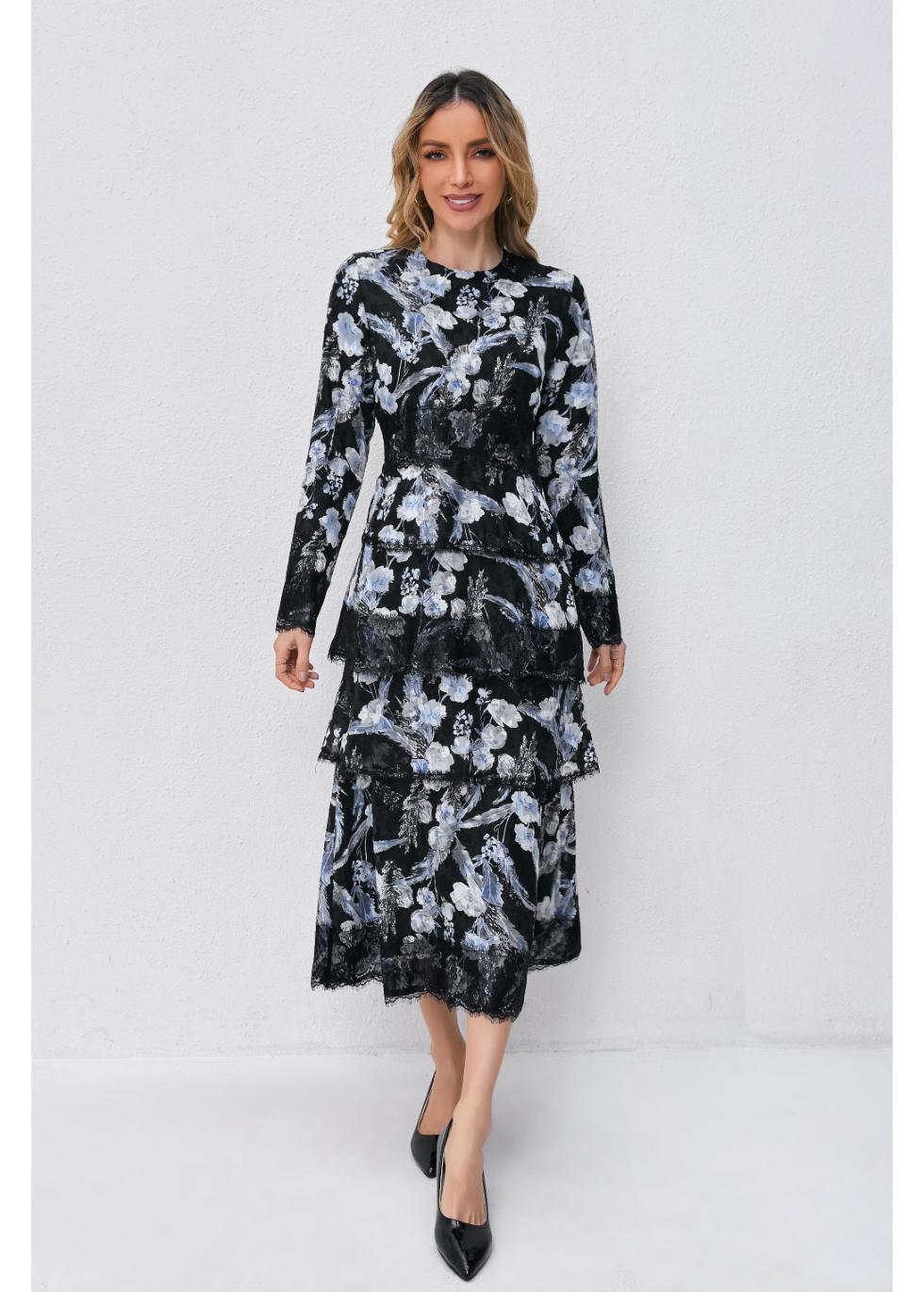 Noir Bloom Tiered Dress - MissFinchNYC