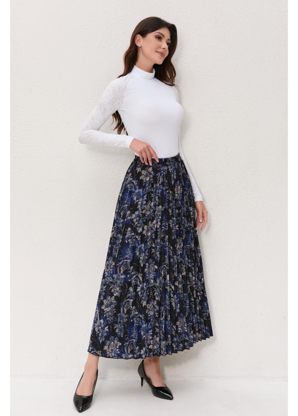 Midnight Bloom Pleated Skirt - MissFinchNYC