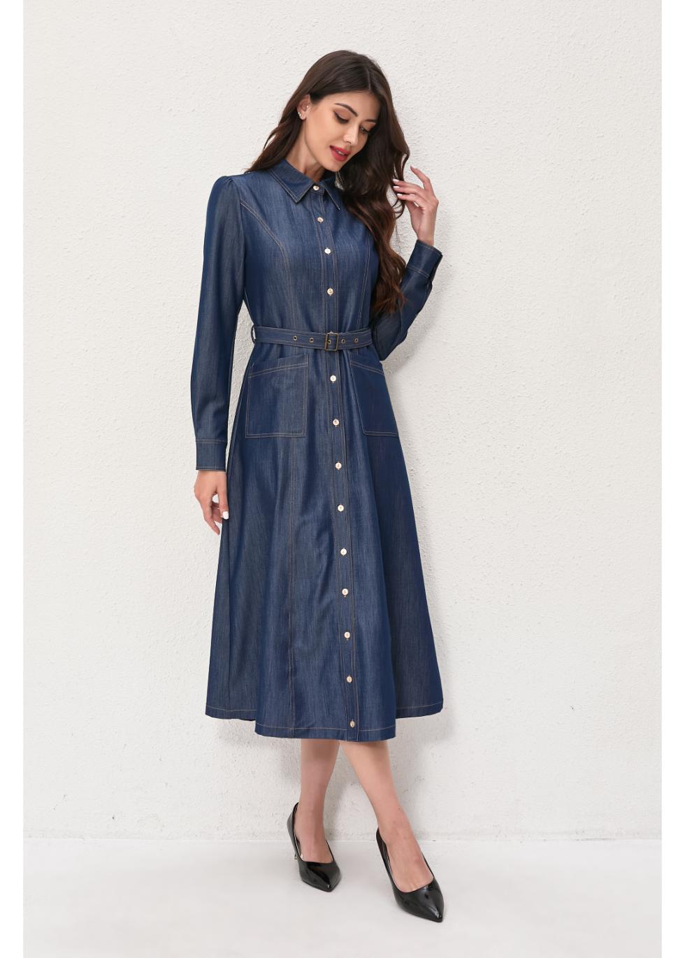 Denim Belted Midi Dress - MissFinchNYC
