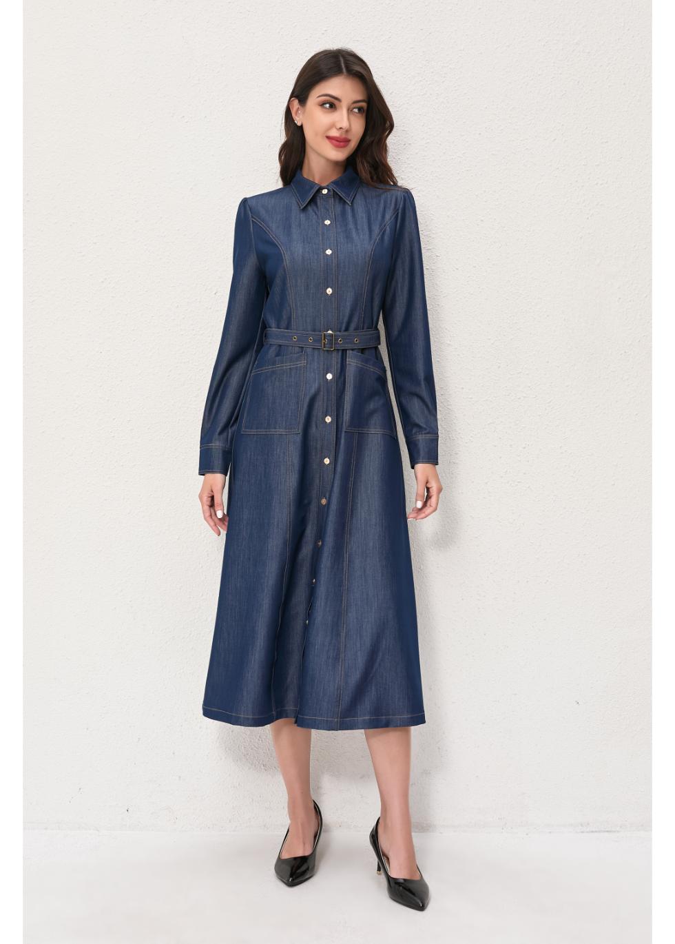 Denim Belted Midi Dress - MissFinchNYC