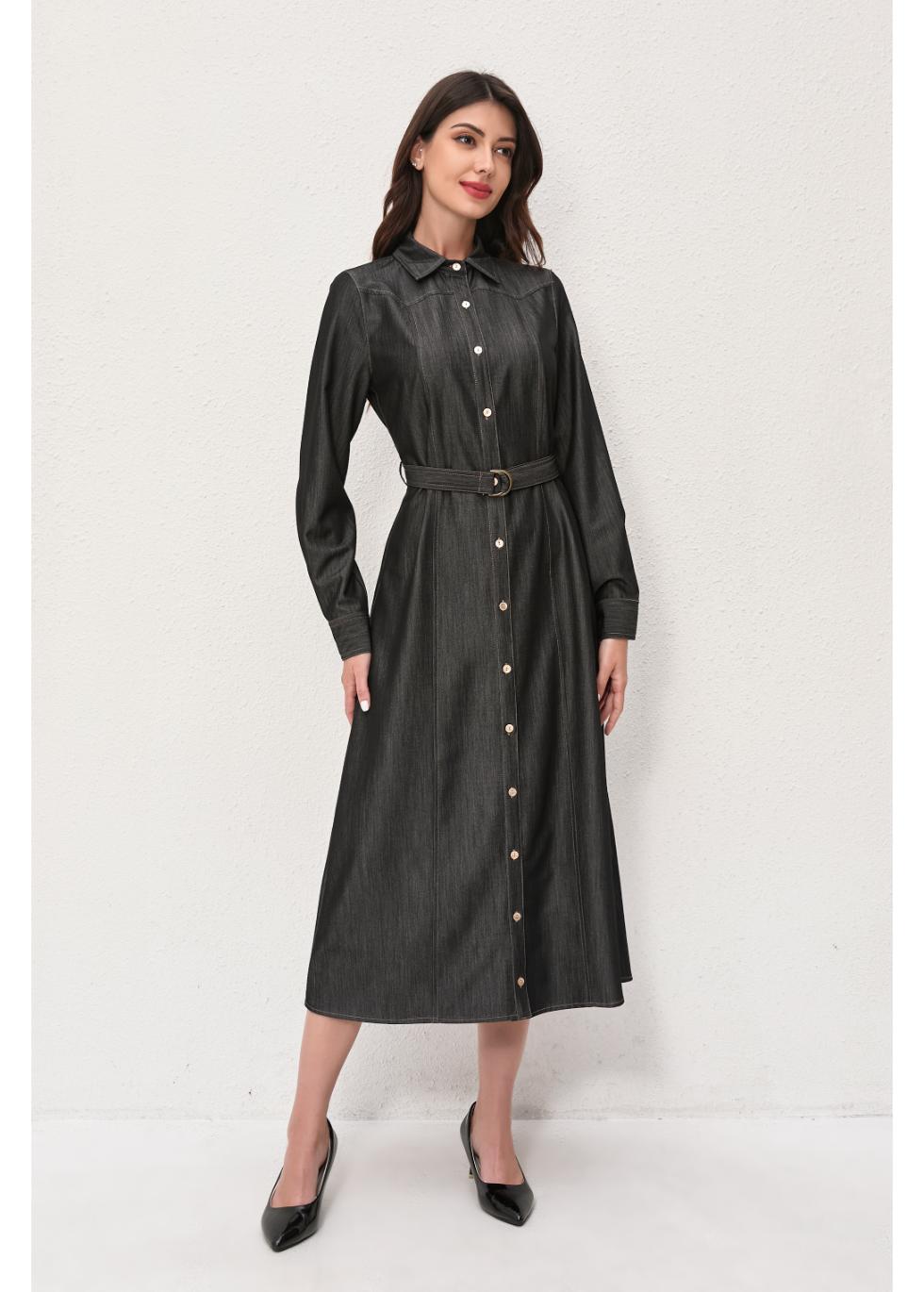 Midnight Denim Midi Dress - MissFinchNYC