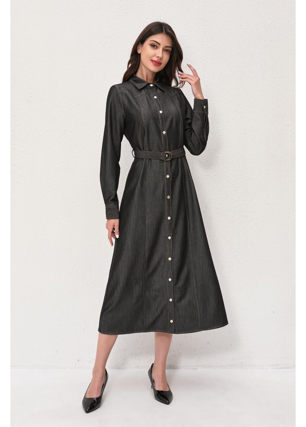 Midnight Denim Midi Dress - MissFinchNYC