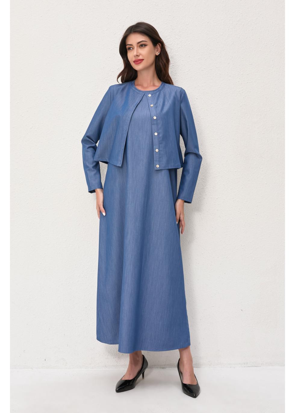denim two piece dress Denim Two-Piece Set FashieDoll