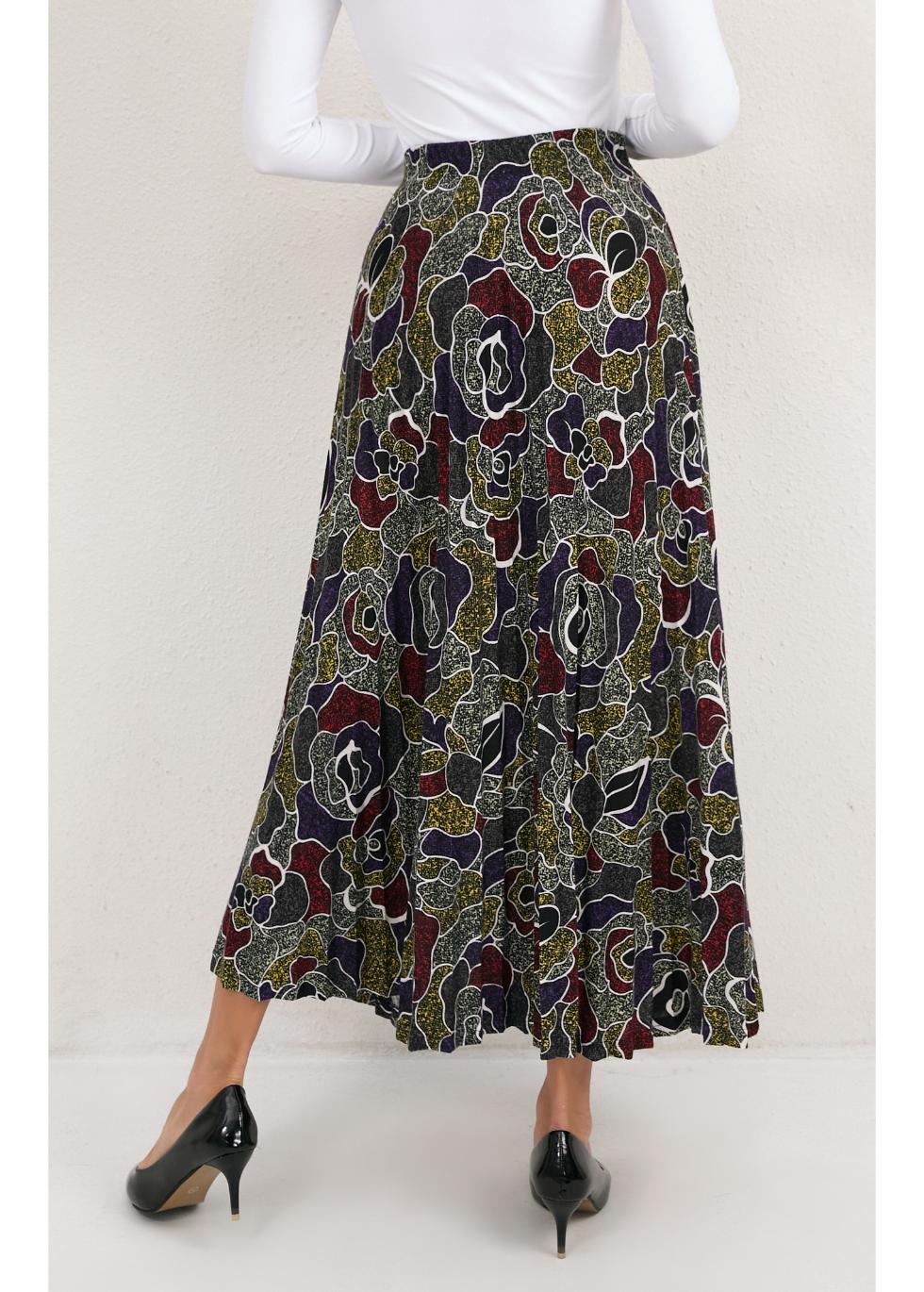 MissFinchNYC Mystic Petal Midi Skirt in gray with floral pattern, flowing fabric, and high waist design.