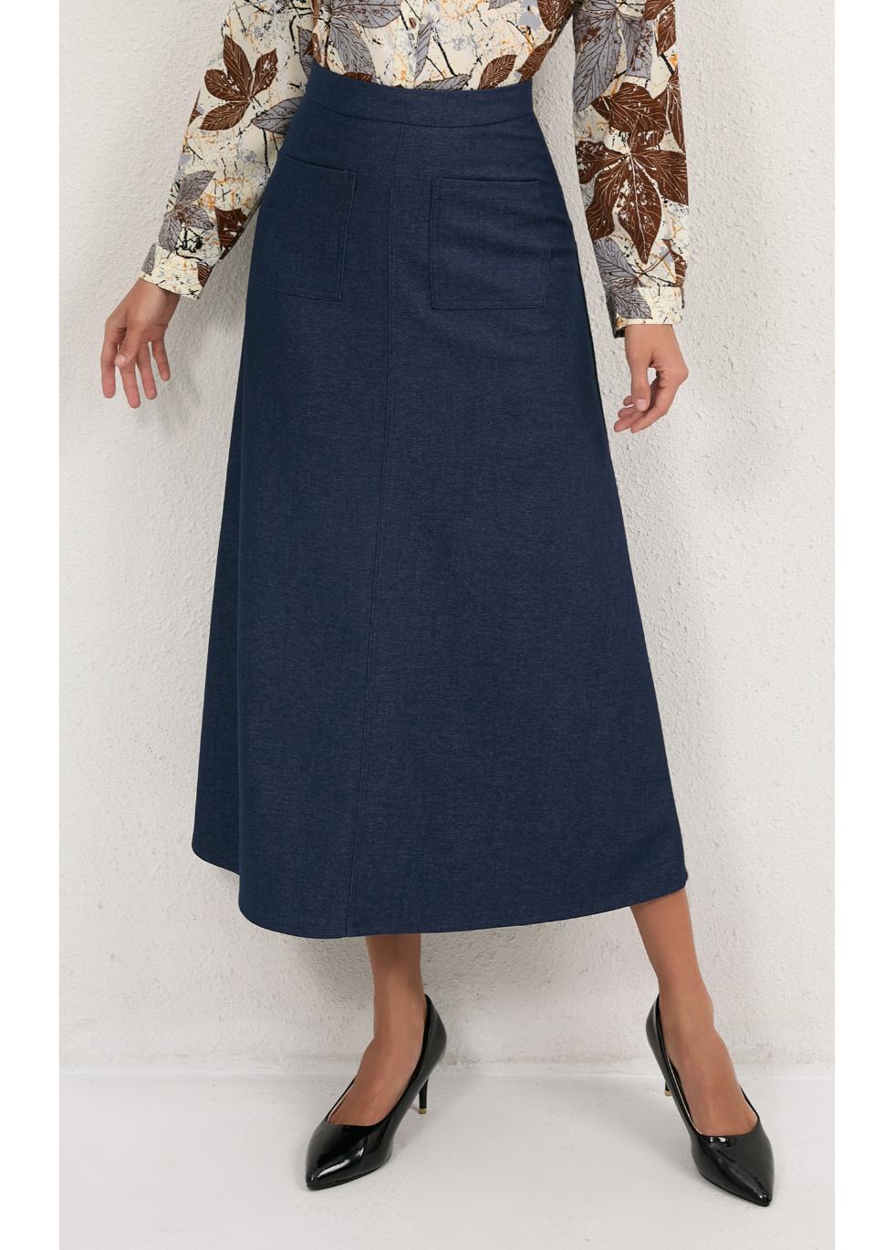 Harbor Blue Pocket Midi Skirt - MissFinchNYC