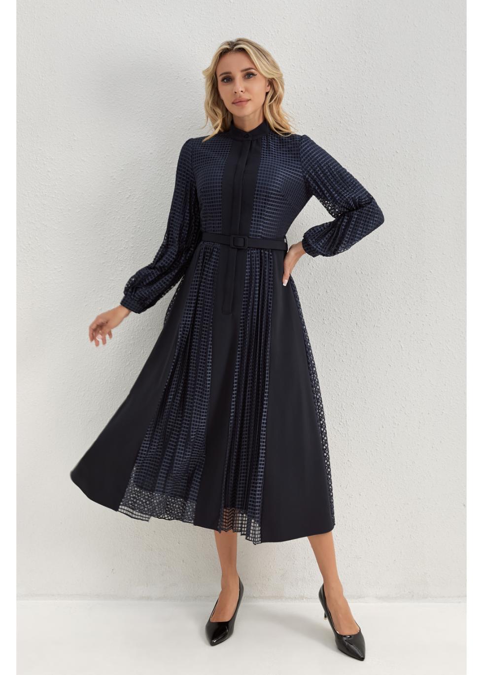 Deep Navy Bloom Midi Dress - MissFinchNYC