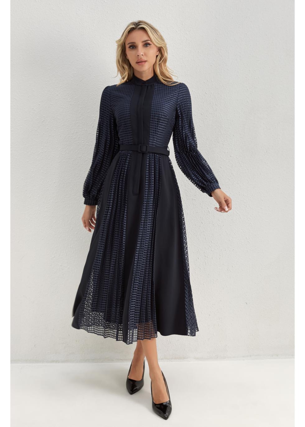 Deep Navy Bloom Midi Dress - MissFinchNYC