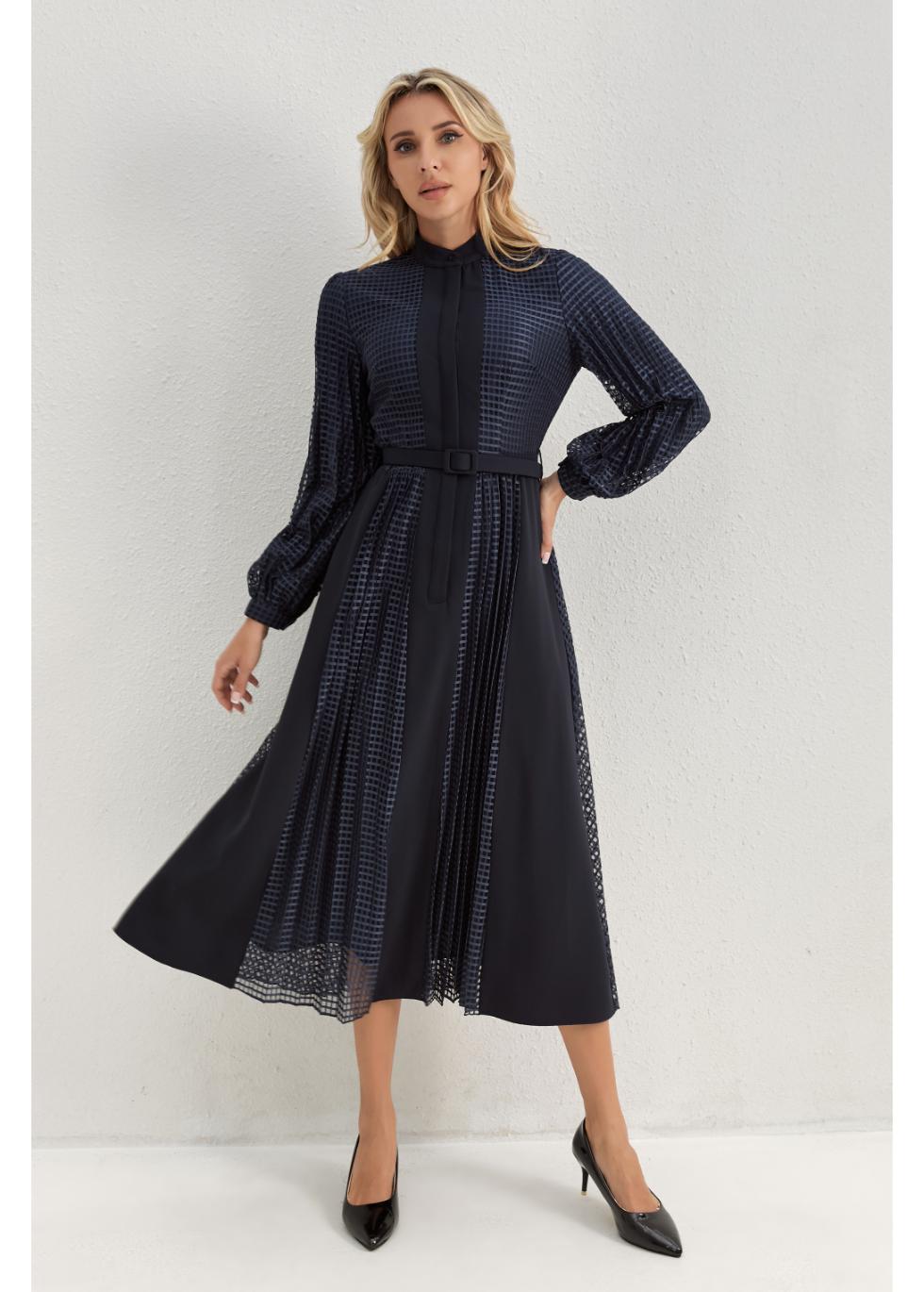Deep Navy Bloom Midi Dress - MissFinchNYC