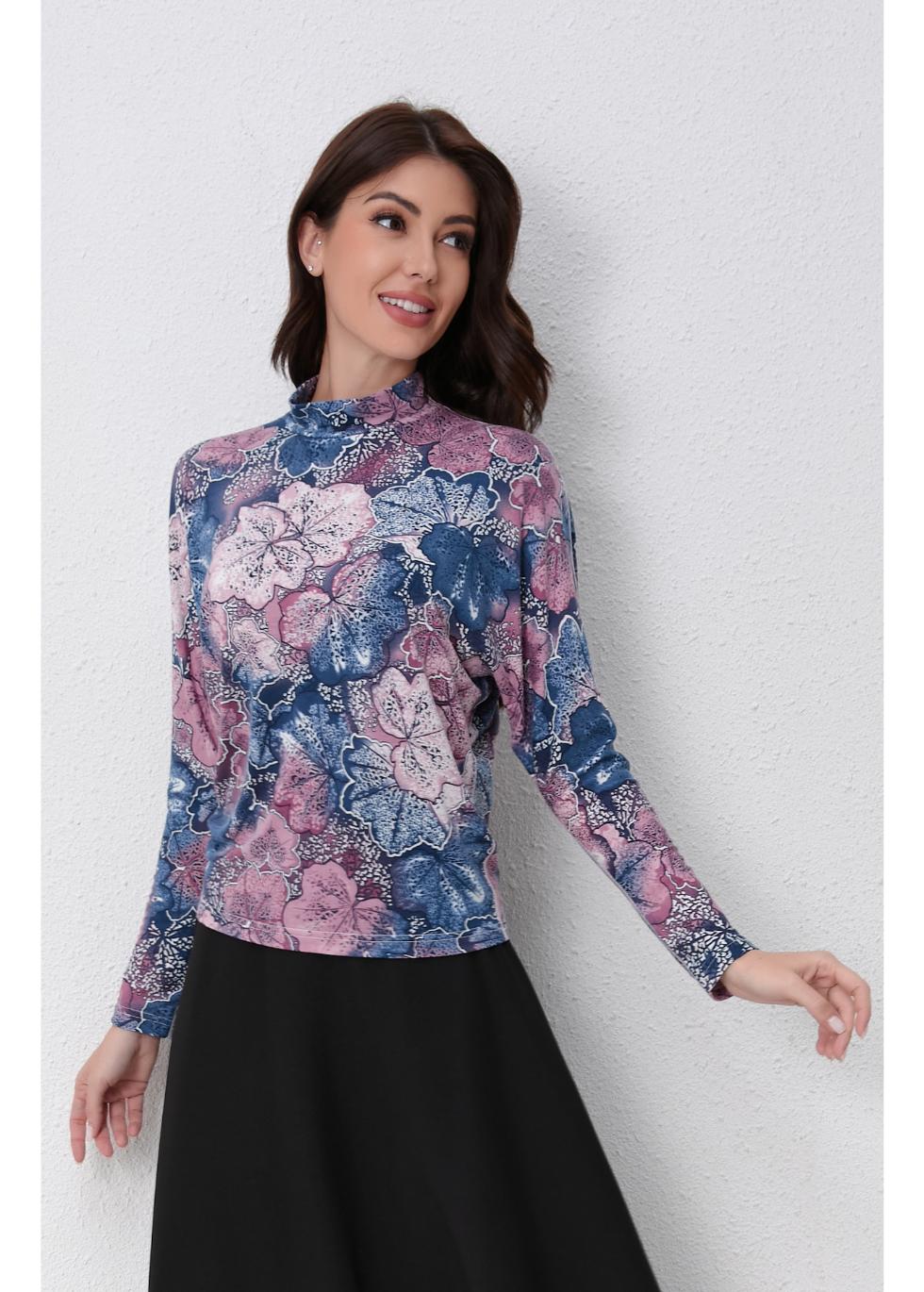 MissFinchNYC Blush Breeze floral top, stylish shirt with pink and blue floral pattern, lightweight fabric, perfect for casual wear.