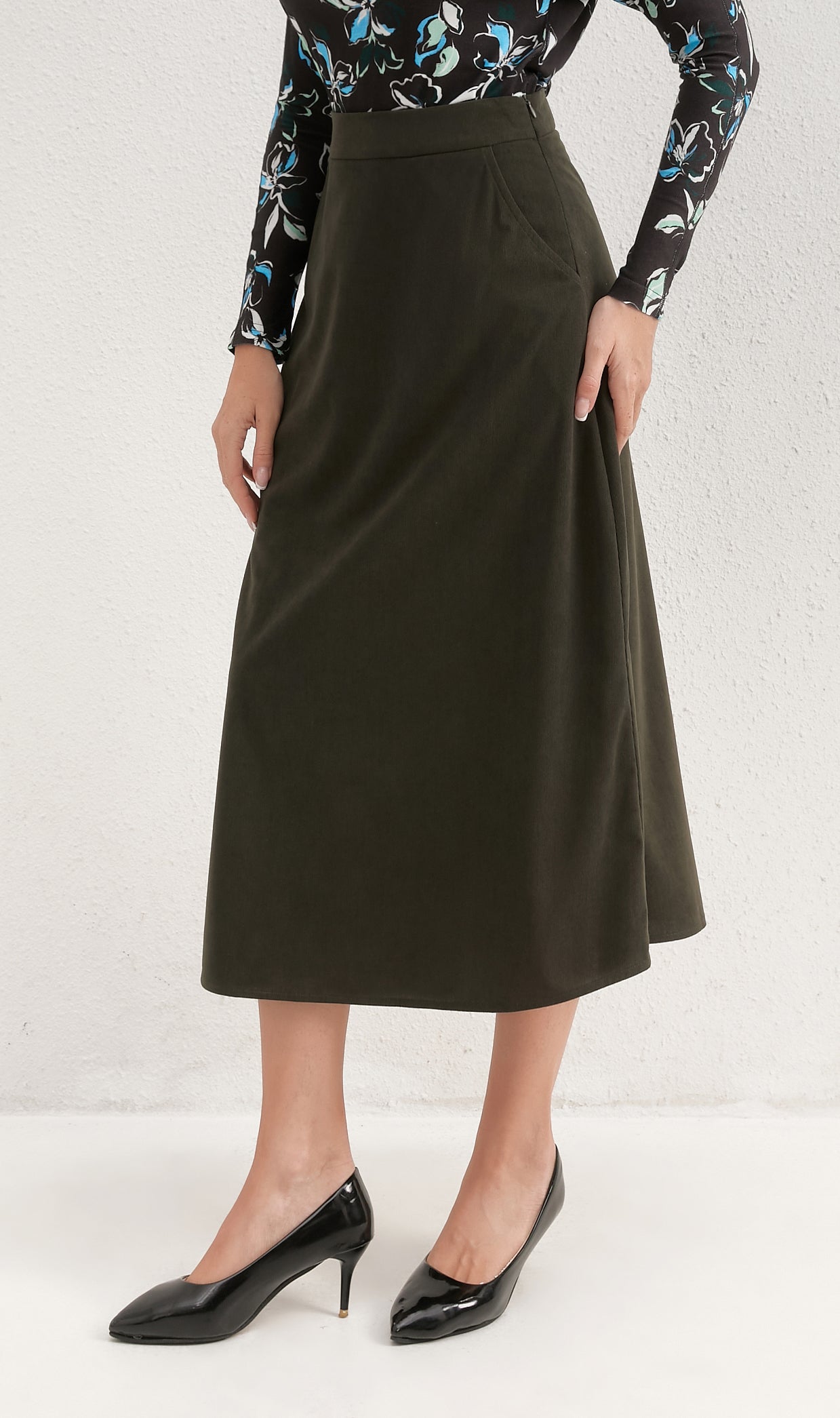 emerald green corduroy dress Ros Panelled Cord Midi Dress-Green Fir main image 0