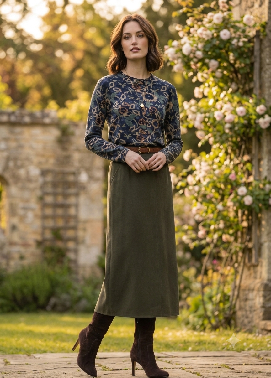 Women's Olive Green Poly Corduroy A-Line Maxi Skirt with Side Pockets