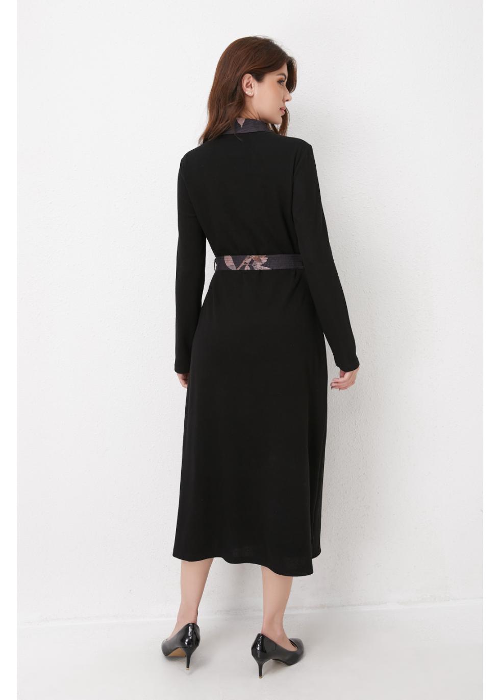 Black Layered Midi Belted Dress