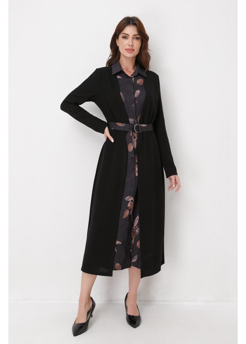Black Layered Midi Belted Dress