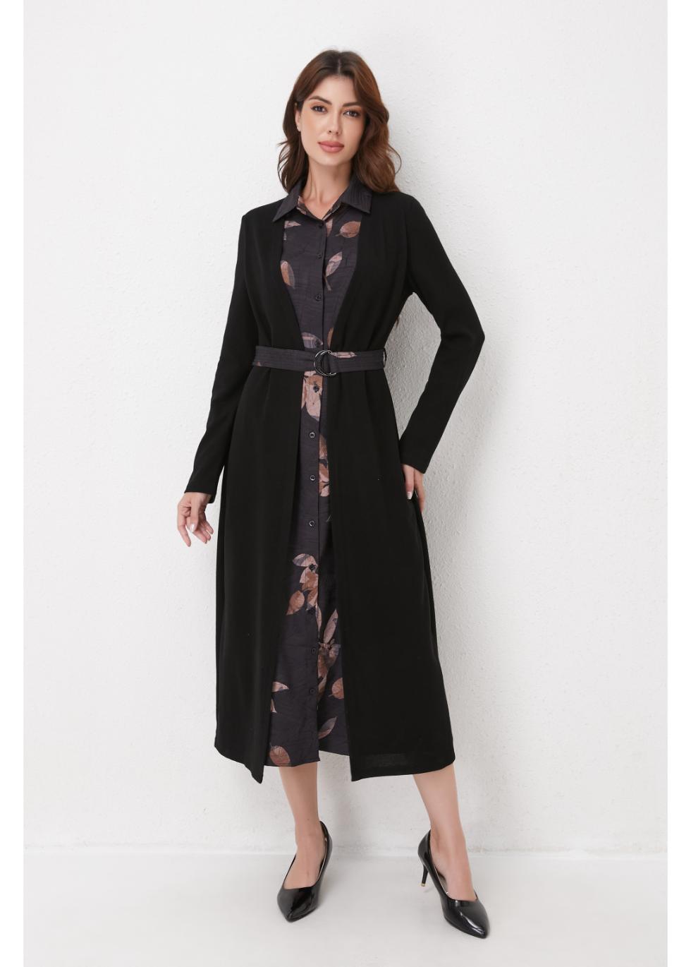 Black Layered Midi Belted Dress