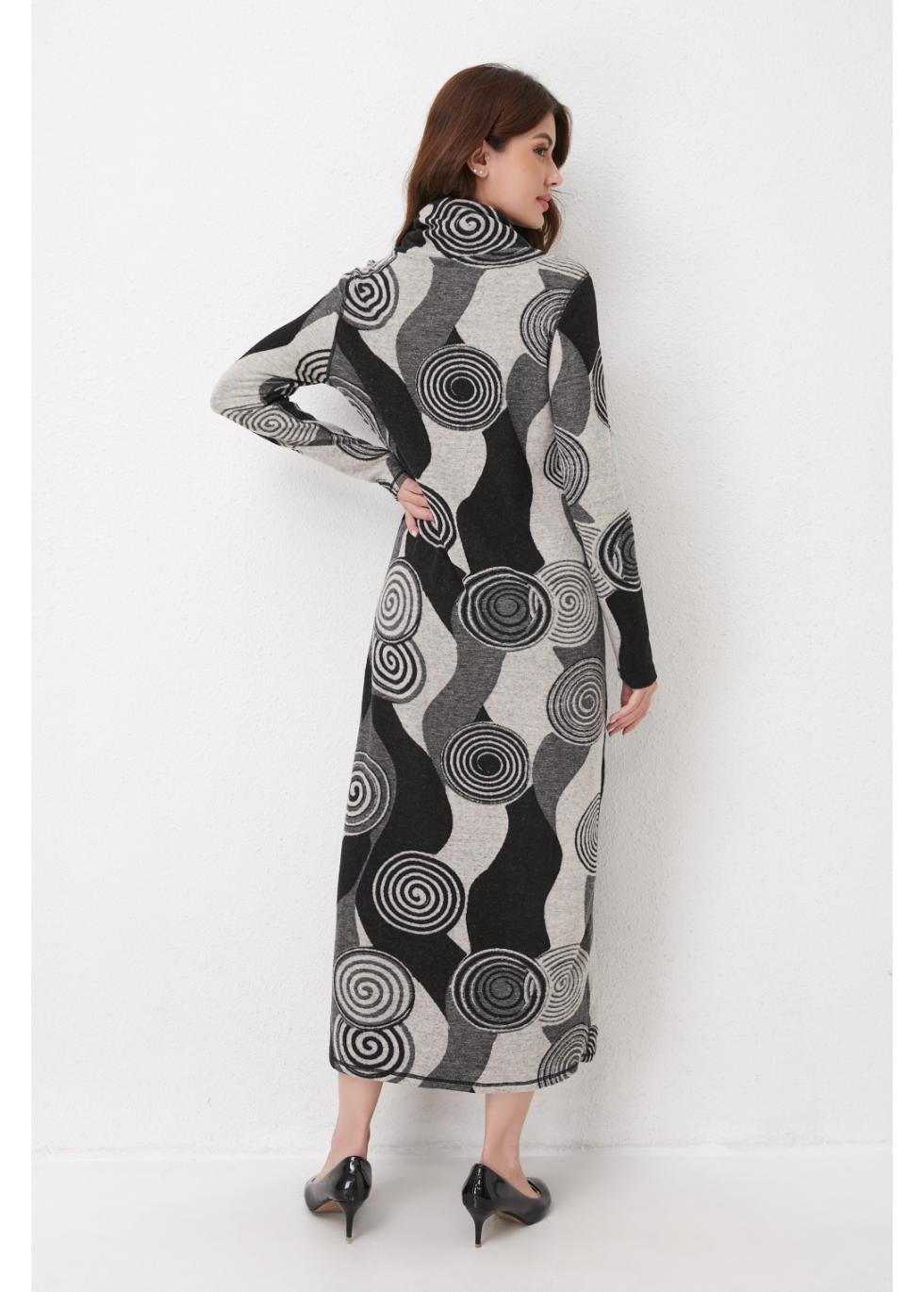 Monochrome Spiral Knit Midi Dress