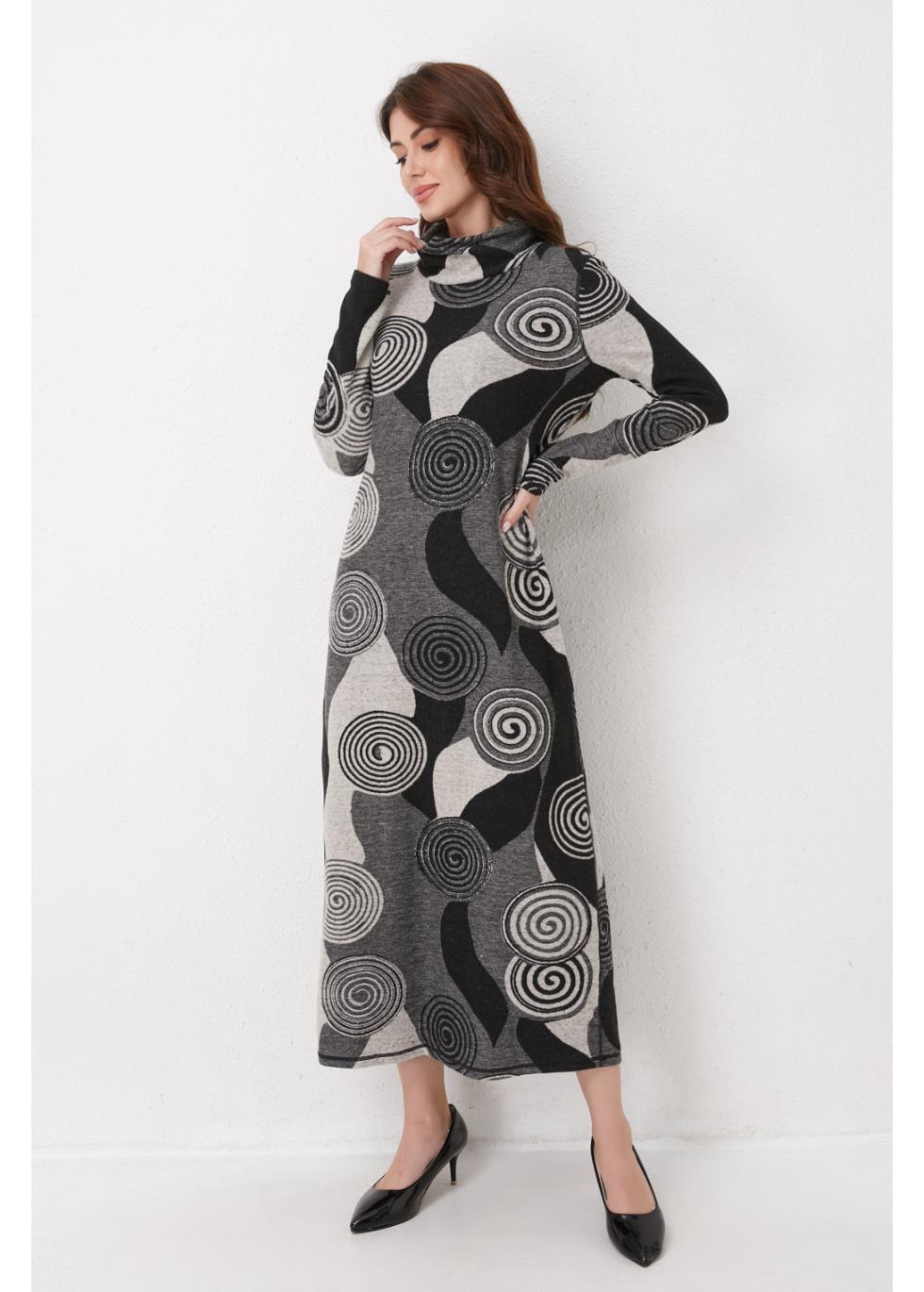 Monochrome Spiral Knit Midi Dress