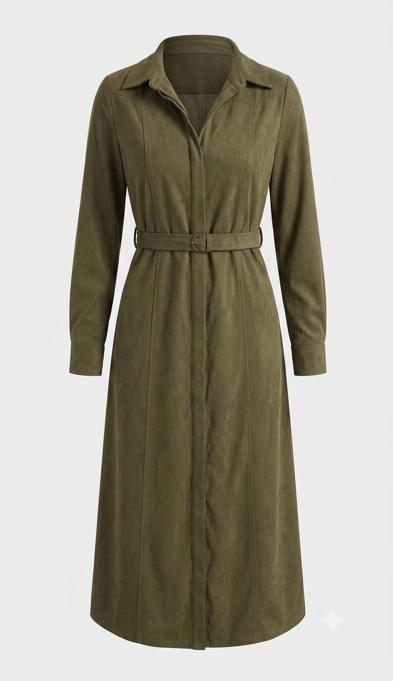 Olive Green Poly Corduroy Belted Shirt Dress – Miss Finch NYC