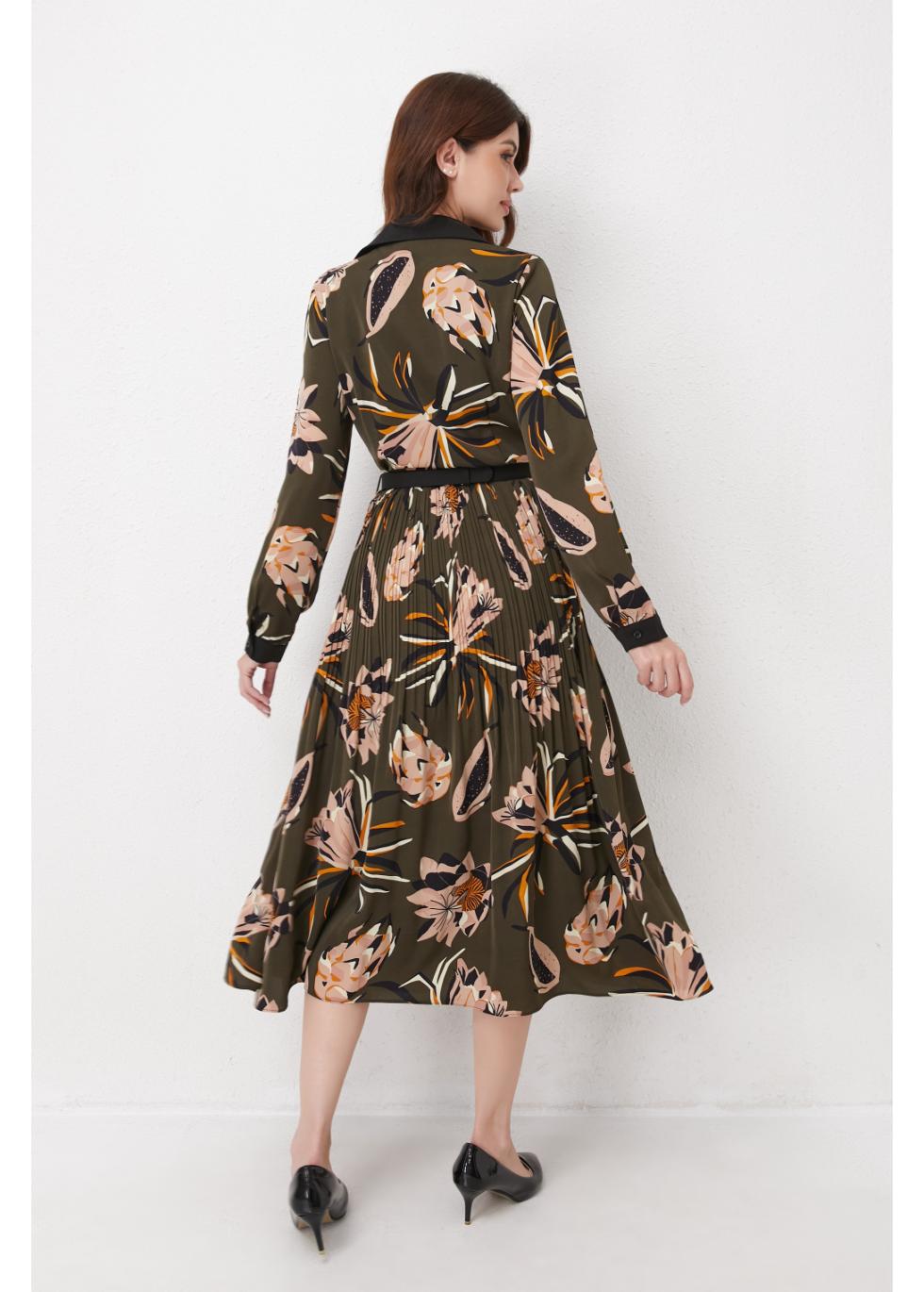 Botanical Pleated Midi Dress