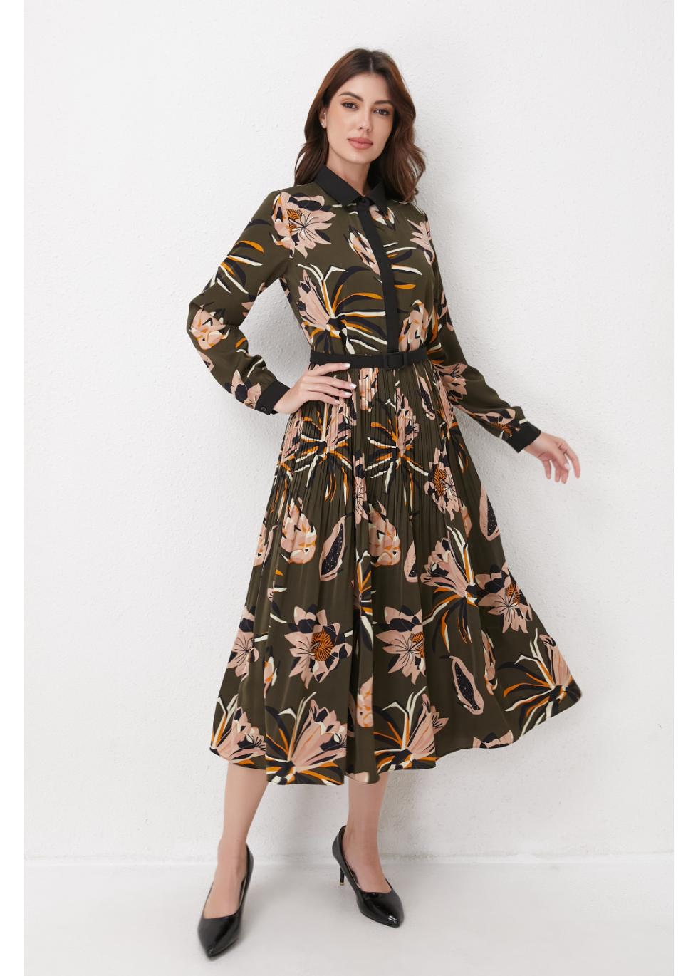 Botanical Pleated Midi Dress