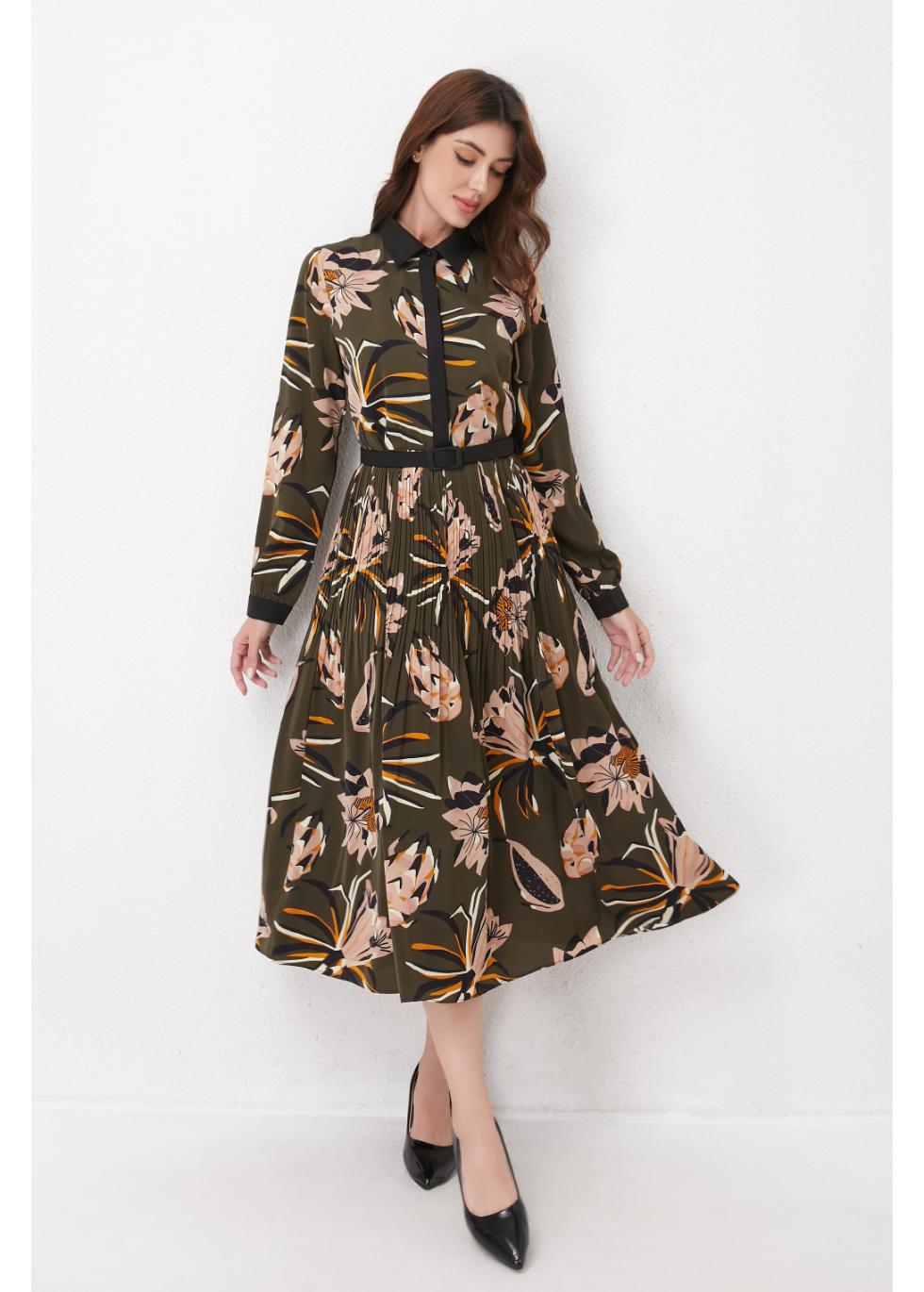 Botanical Pleated Midi Dress