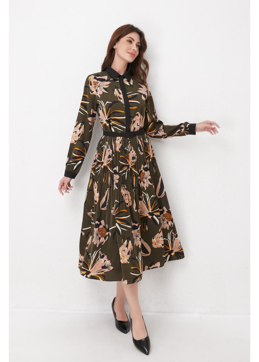 Botanical Pleated Midi Dress