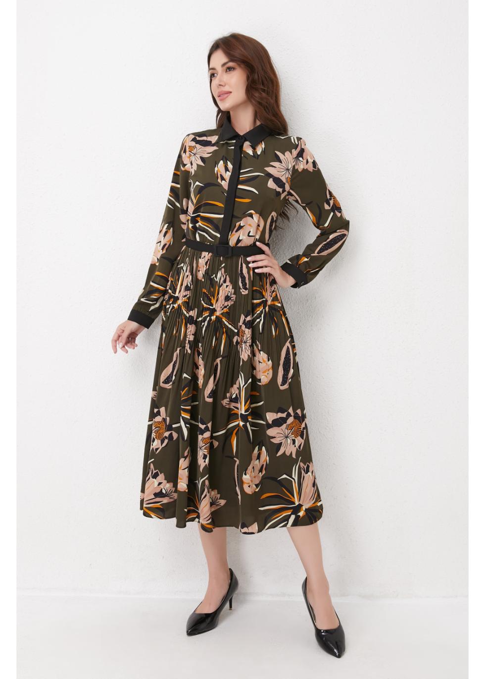 Botanical Pleated Midi Dress XL