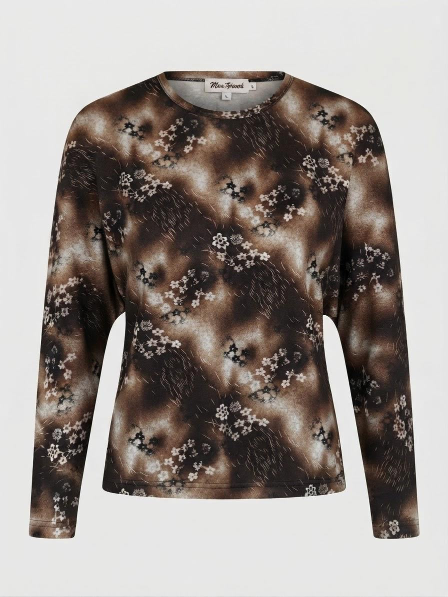 Women's Medium weight Soft Viscose Dolman T-shirt Top in Black & Mocha Floral