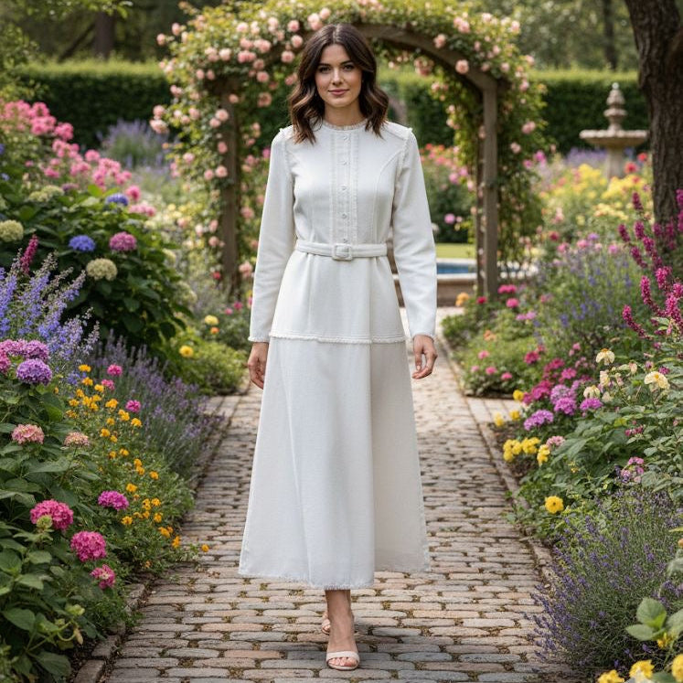 Ivory Grace Belted Midi Dress - MissFinchNYC